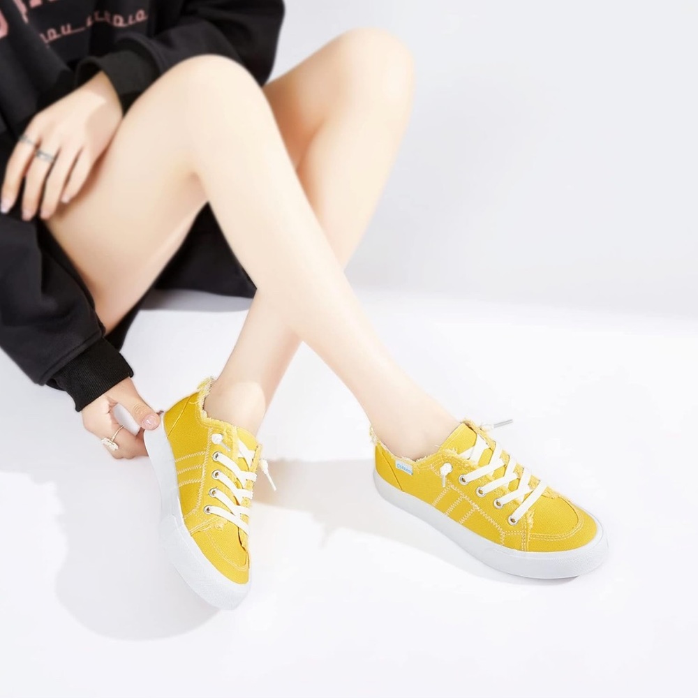 NWOT Obtaom Women's Play Fashion Sneaker Yellow Canvas Slip on Shoes